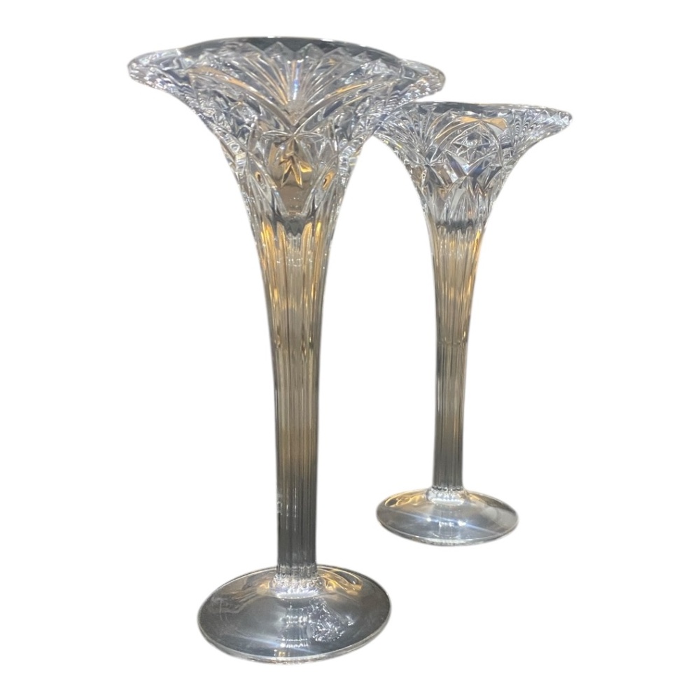 Vintage crystal etched candleholders. Crystal D’Arques Paris. Pair